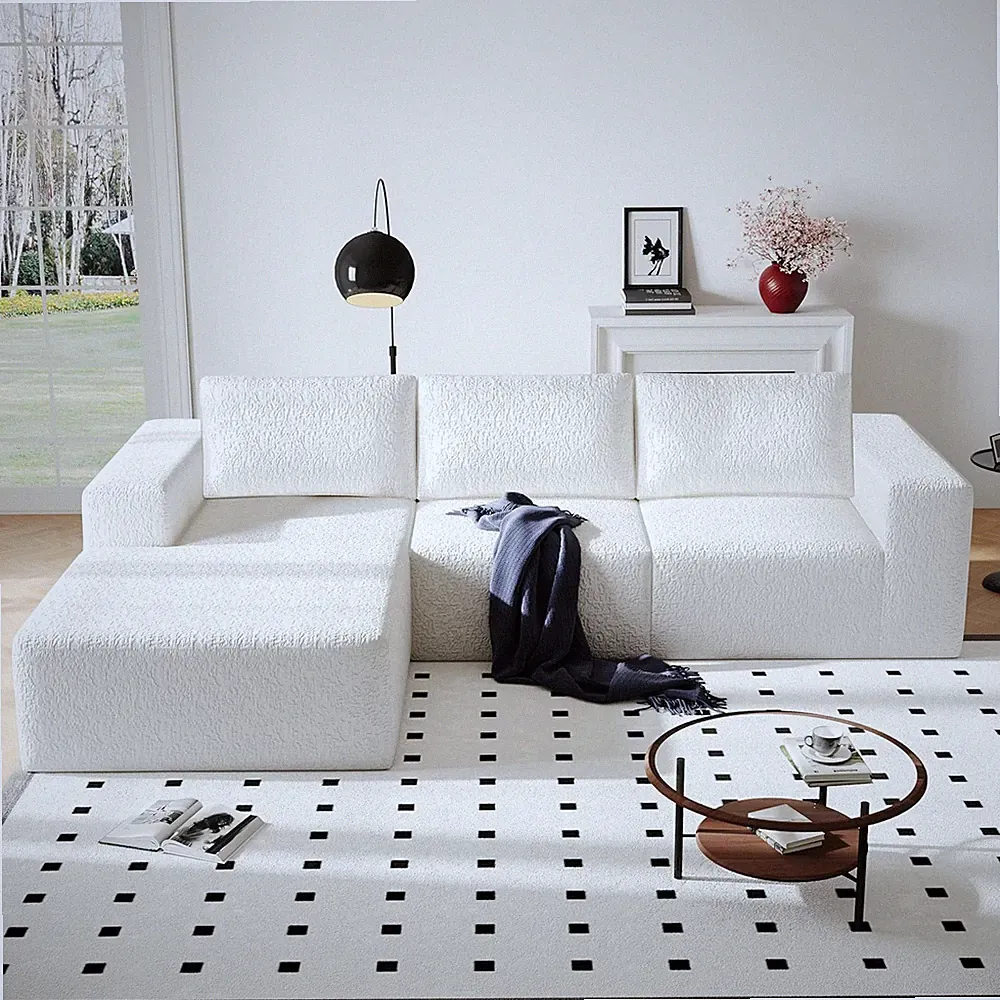 108" Modern Cloud Sectional Sofa with L-Shaped Chaise - White, No Assembly