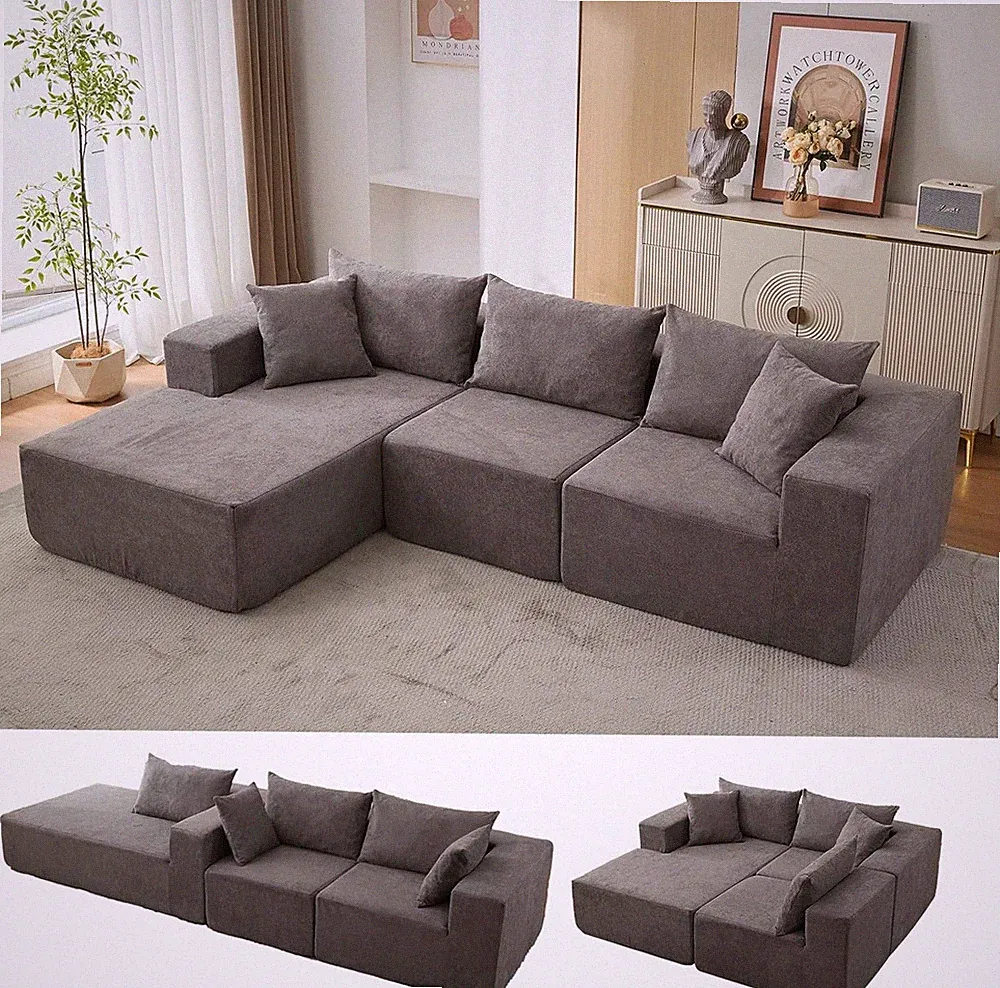 108" Modern L-Shaped Sectional Sofa Couch, Modular Cloud Sofa with Chaise Left