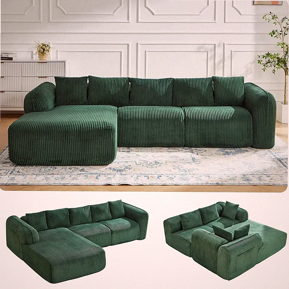 108" Modern Modular Sectional Sofa Chaise Deep for Seat Boneless Green Left Faci