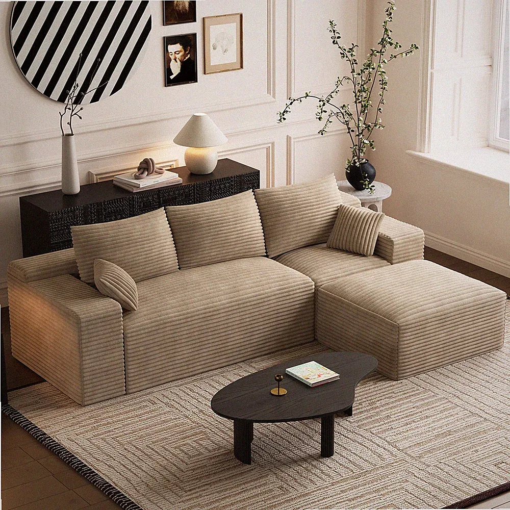 108" Modular Corduroy Cloud Sofa Bed, Deep Seat Boneless Sectional Couch