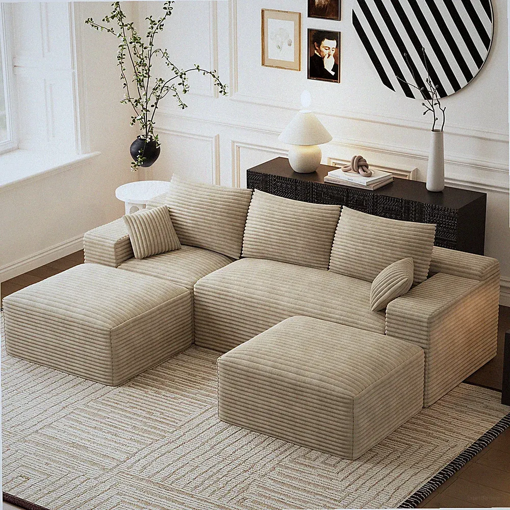 108" Modular Corduroy Cloud Sofa Bed, Deep Seat Boneless Sectional Couch