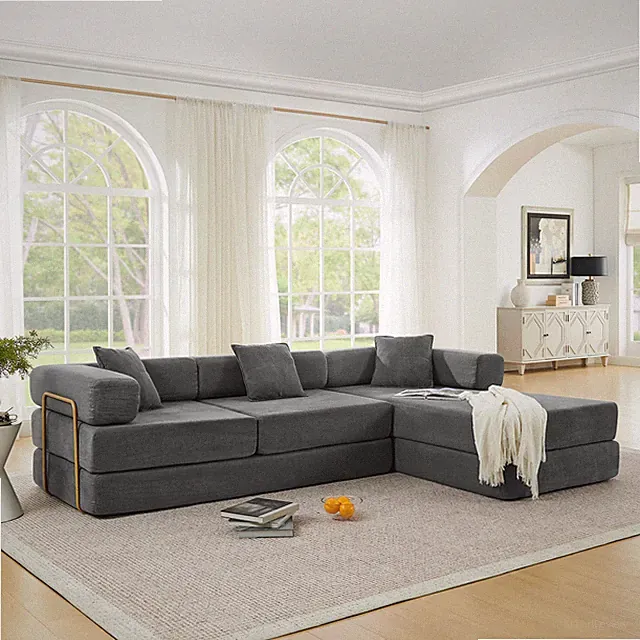 108'' Modular L-Shape Sectional Sofa Bed, Corduroy, Medium Soft, No Assembly