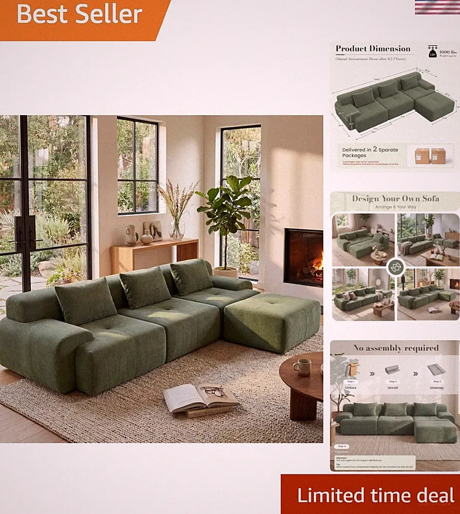 108'' Modular Sectional Boneless Sofa, Tufted Sectional Couches for Living Ro...