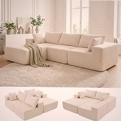 108'' Modular Sectional Boneless Sofa, Tufted Sectional Couches for Living Room