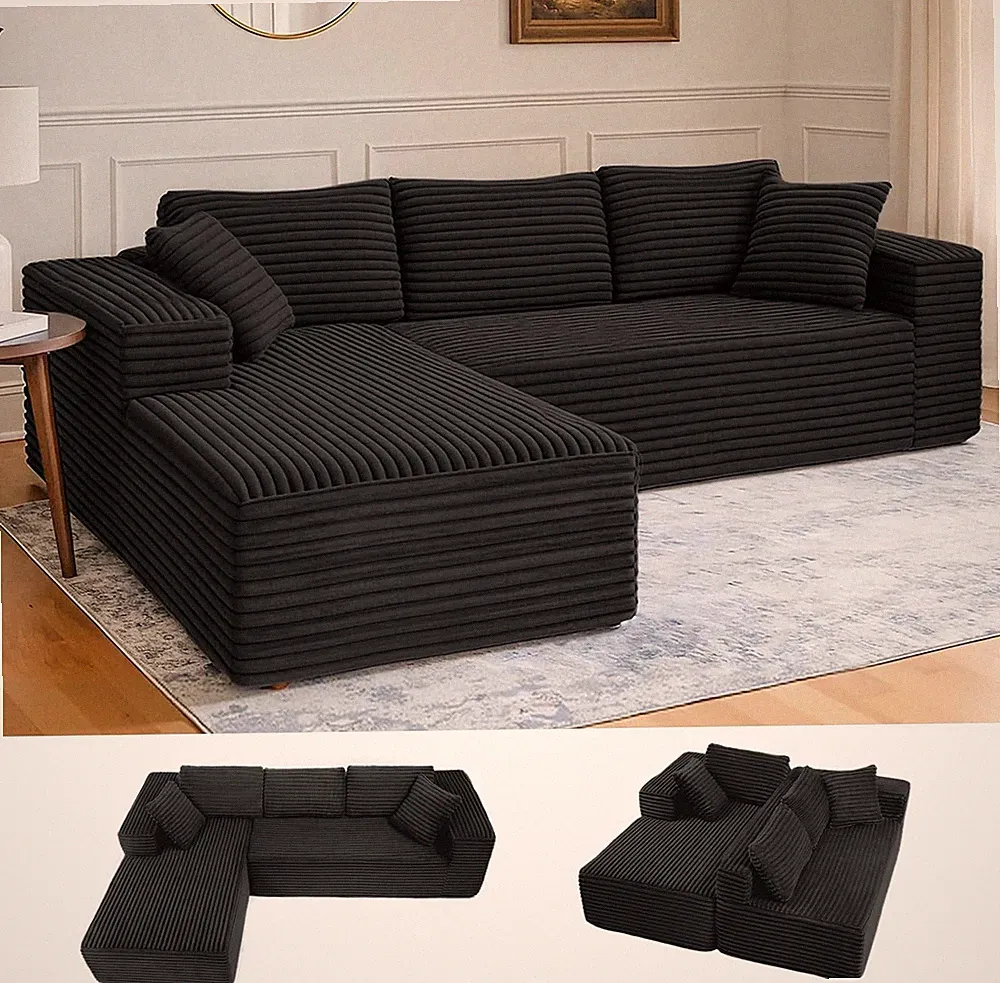 108" Modular Sectional Couch with L-Shape Chaise,Corduroy Upholstery Boneless Co