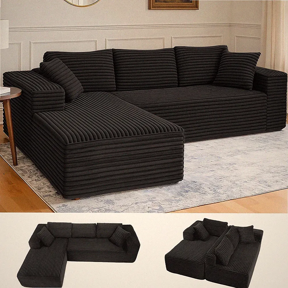 108" Modular Sectional Couch with L-Shape Chaise,Corduroy Upholstery Boneless...
