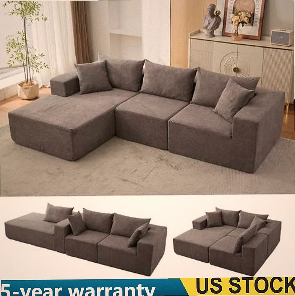 108" Modular Sectional Sofa Cloud Couch Sectional w/ Left Chaise Compressed