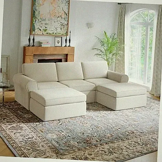108" Modular Sectional Sofa, Modular Sectional 3 Seater + 2 Ottoman Beige
