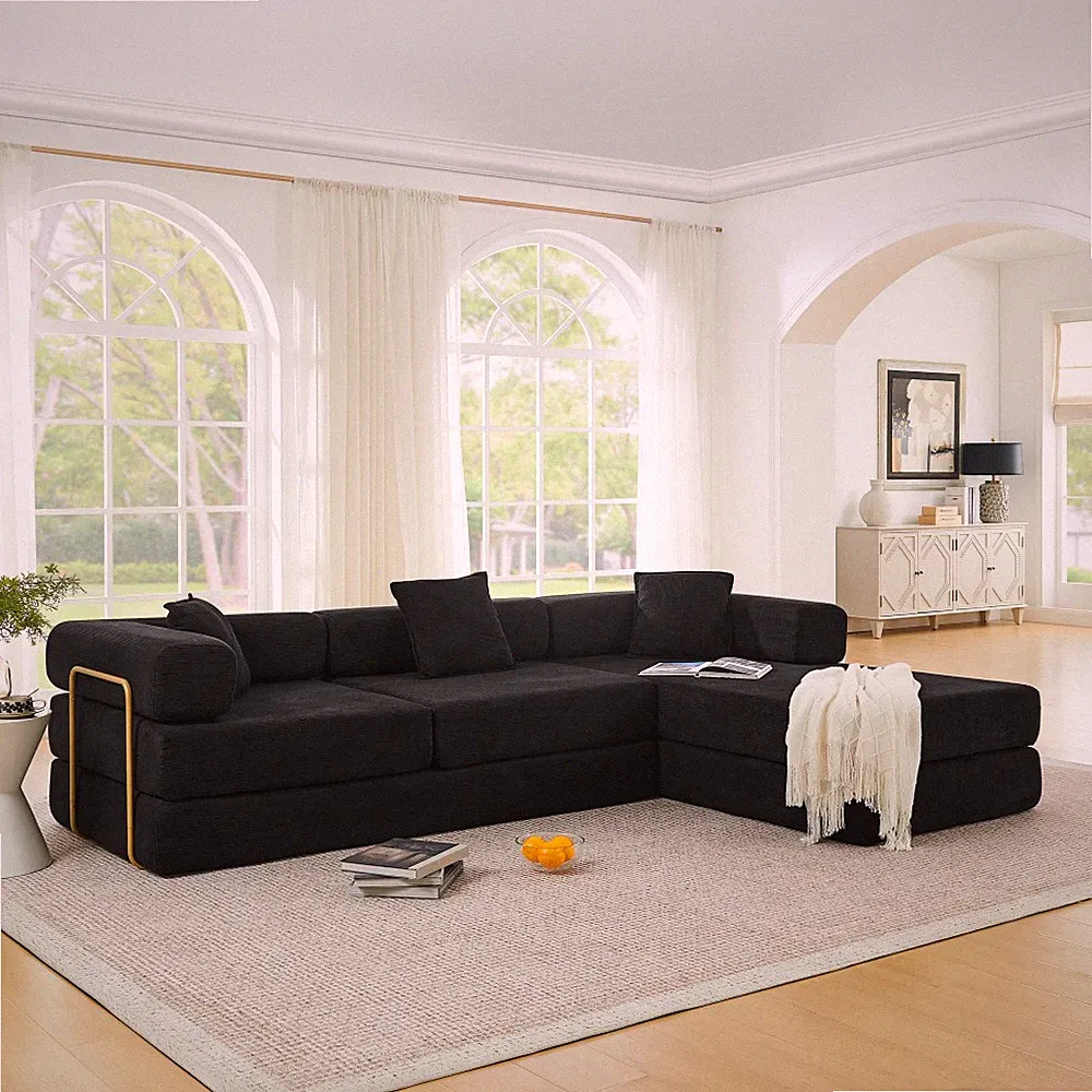 108'' Modular Sectional Sofa w/ Fold-Out Bed, Deep Seat, No Assembly, Corduroy