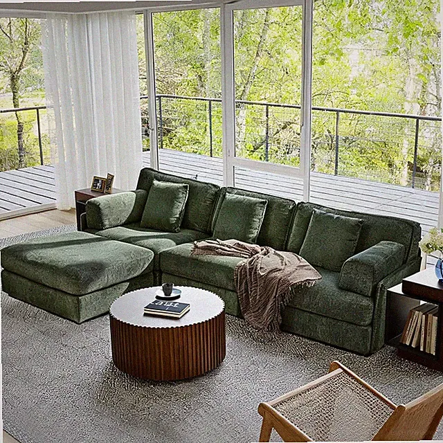 108" Oversized 4 Seater Modular Sofa Couch L-Shaped w/Storage Ottoman Green