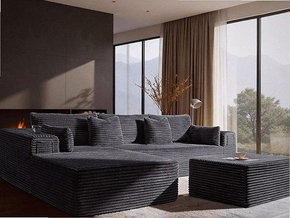 108" Oversized Cloud Sectional Couch, Comfort U Shaped Boneless Couch for Living