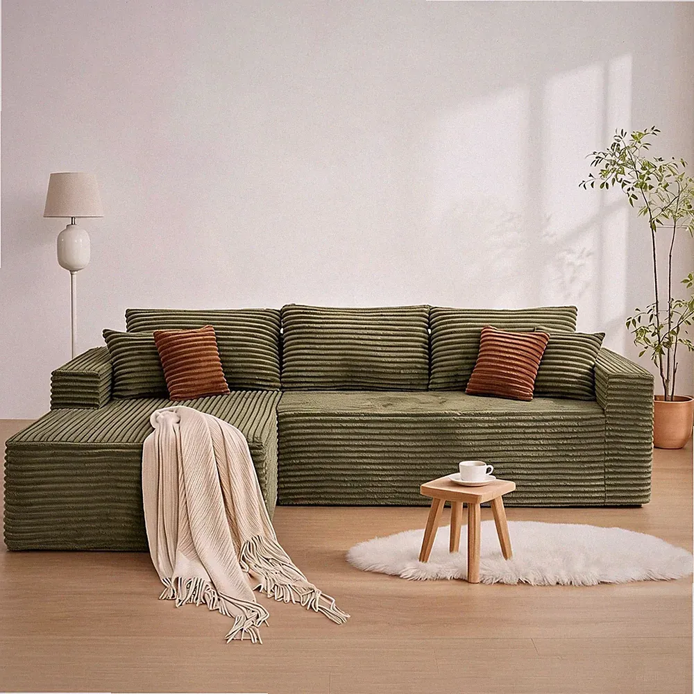 108" Oversized Cloud Sectional Sofa Corduroy L Shape Chaise Living Room Couch US