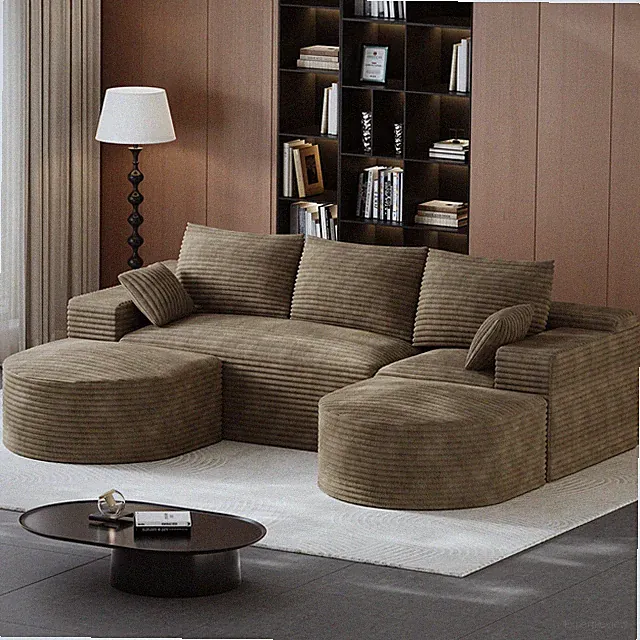 108" Oversized Corduroy Modular Sectional Sofa Double Chaise Living Room Couch
