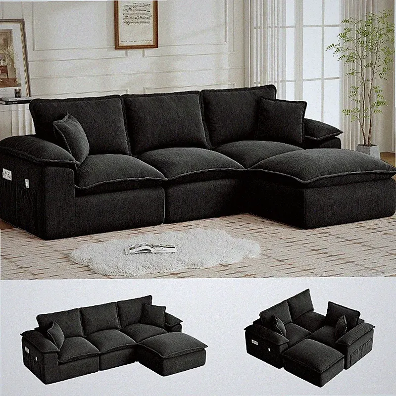 108" Sectional Couches Modular Boneless Couch with Deep Seat & Fluffy Cushion