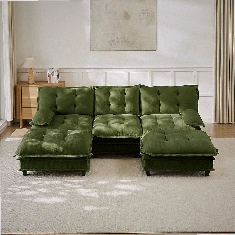 108" U-Shaped Chenille Modular Sectional Sofa with High-Density Foam Cushion & 2