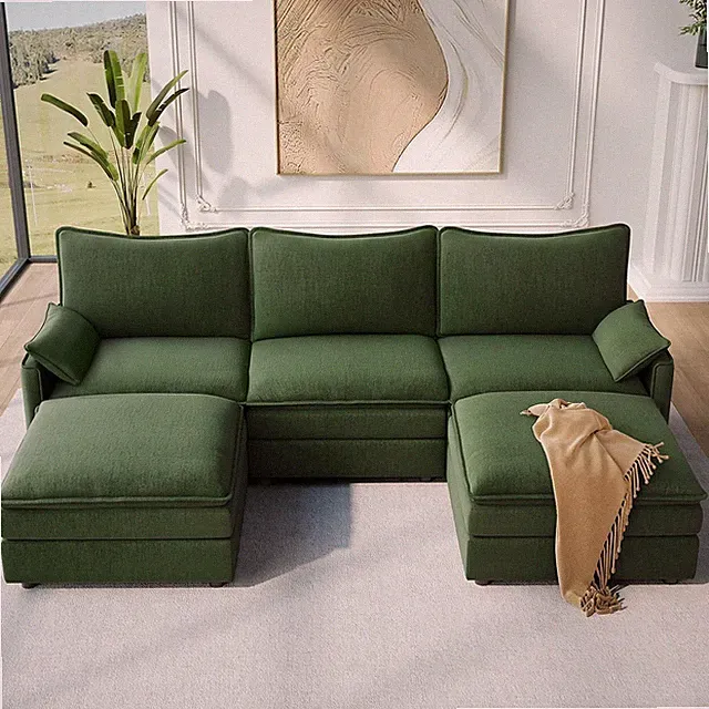 108" U Shaped Modern Cloud Couch, Deep Seat Sectionals, Green
