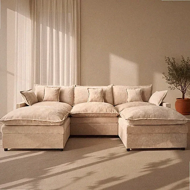 108" U Shaped Modular Sectional Sofa, Deep Seat Cloud Couch with Movable Ottoman