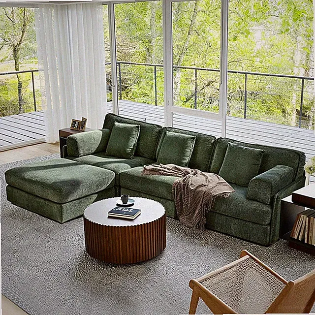 108in Widen Convertible L Shape Sectional Sofa Set Couch Chaise Lounge w/Ottoman