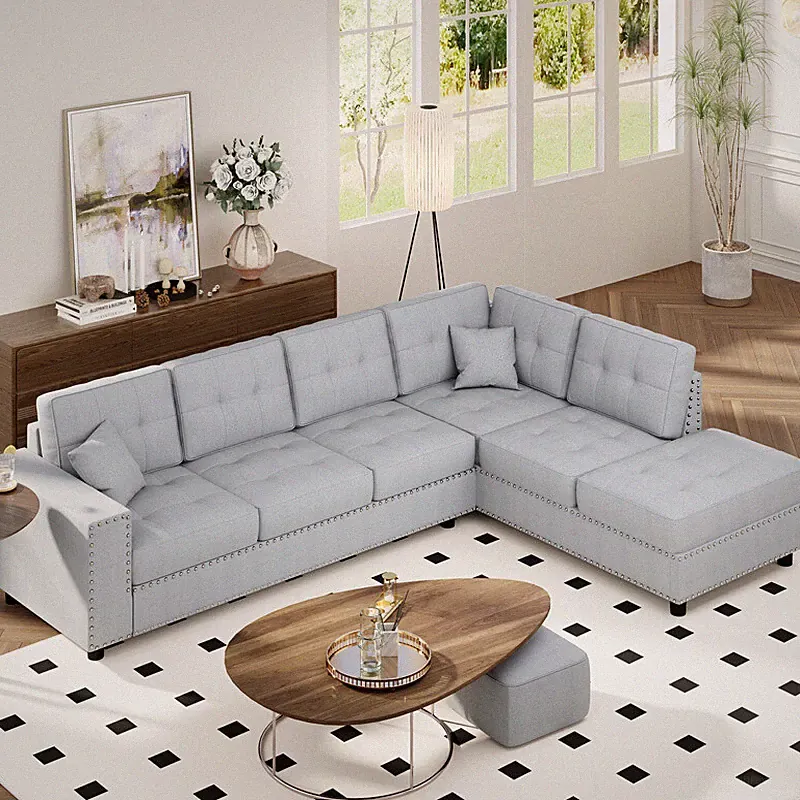 109.2''L-shaped Modular Sectional Sofa w/Removable Back Cushions and 2 Pillows