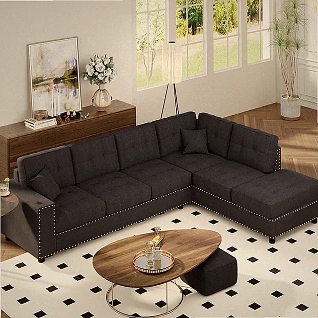 109.2''L-shaped Modular Sectional Sofa w/Removable Back Cushions and 2 Pillows