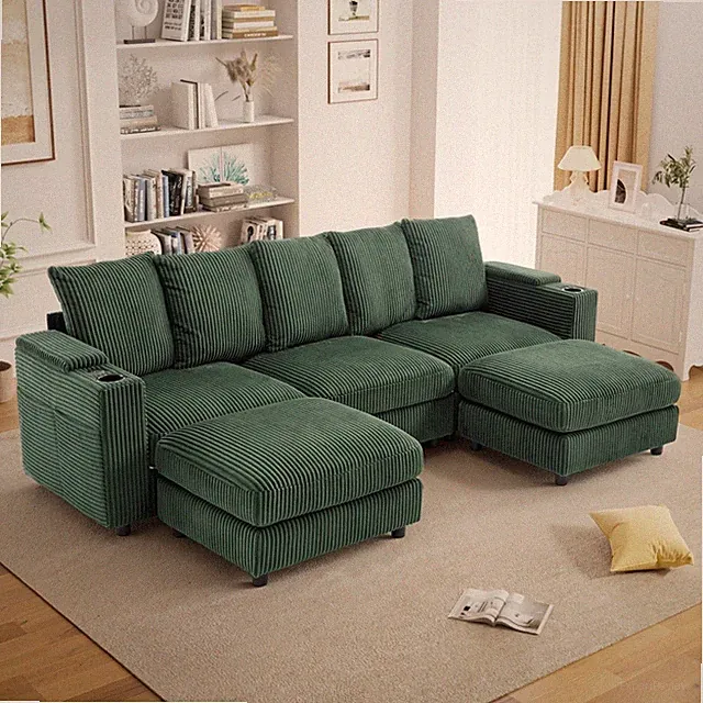 109.5" 5 Seater U Shaped Sectional Sofa with USB Charging & Cup Holder & Storage