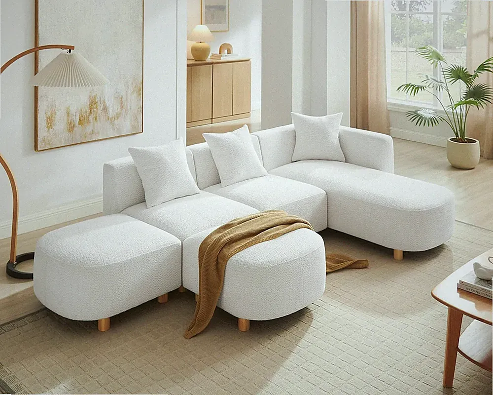 109.84" Modular Sectional Sofa with Pillows, 5-Seater, Boucle White