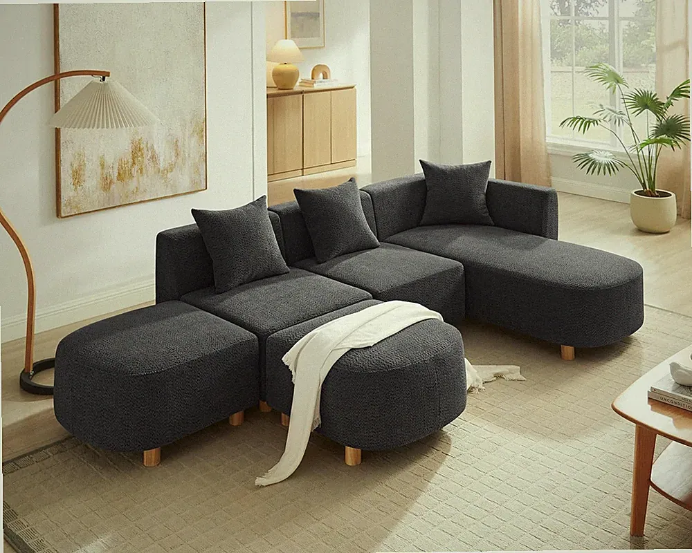 109.84" Modular Sectional Sofa with Pillows, 5-Seater, Dark Gray