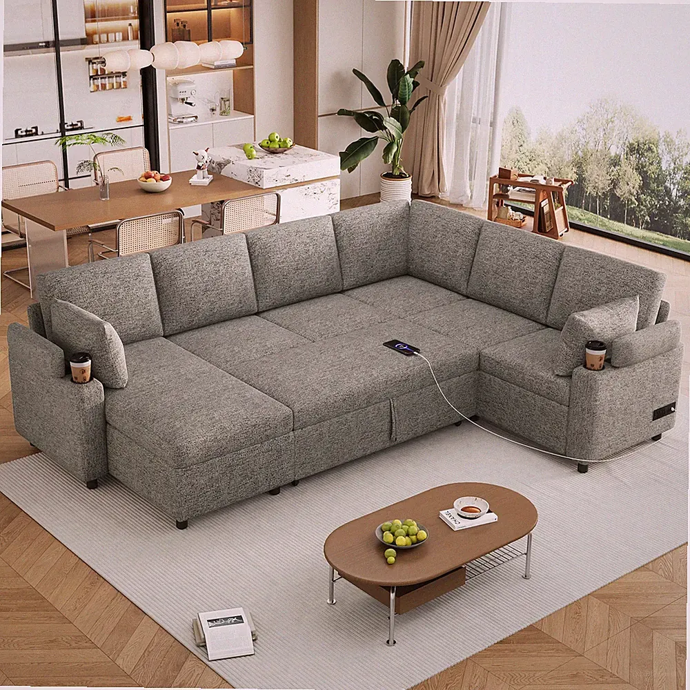 109.9" Sectional Sofa Versatile Sofa Bed Sofa Sleeper U-shaped Sofa with Ample S