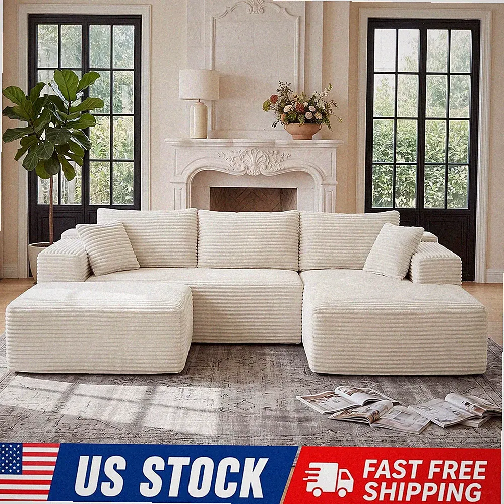 109" Boneless Cloud Sectional Couch U Shaped Modular Corduroy Sofa Living Room