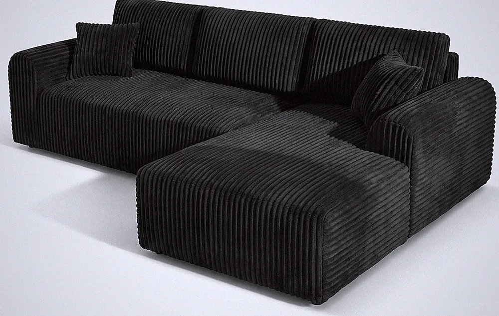 109" Corduroy L-Shaped Sectional Sofa with Left Chaise, Black | Wide Corduroy Up