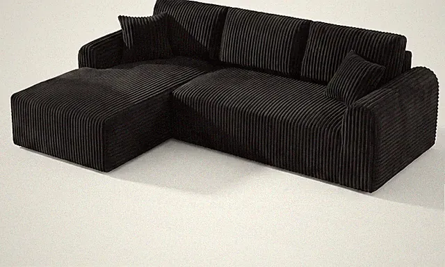 109" Corduroy L-Shaped Sectional Sofa with Right Chaise, Black | Wide Corduroy U