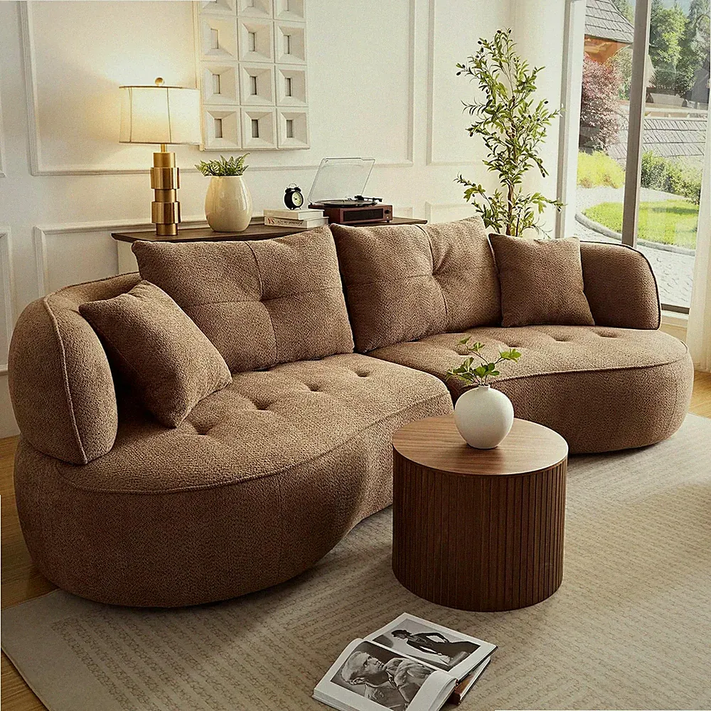 109" Curved Sofa, Modern Luxury Sectional Upholstered Couch, Boucle Fabric with