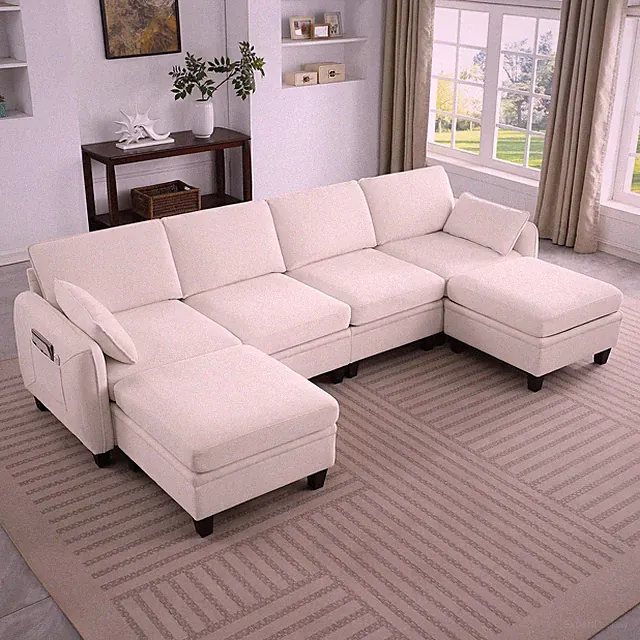 109 Inch Beige Chenille Modular Sectional Sofa, L-Shaped Cloud Couch with Stor