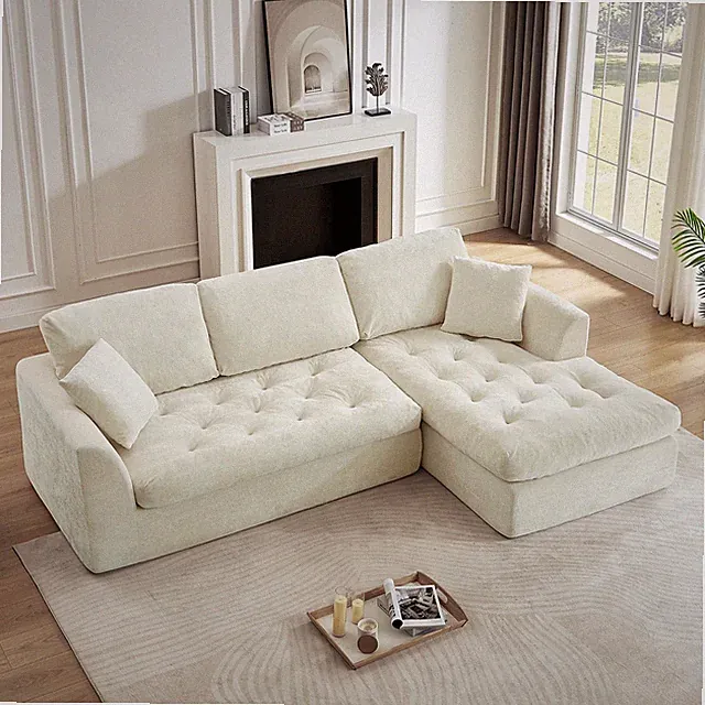 109" L-Shape Cloud Boneless Couch Layered Cushion No Assembly Right Chaise Cream