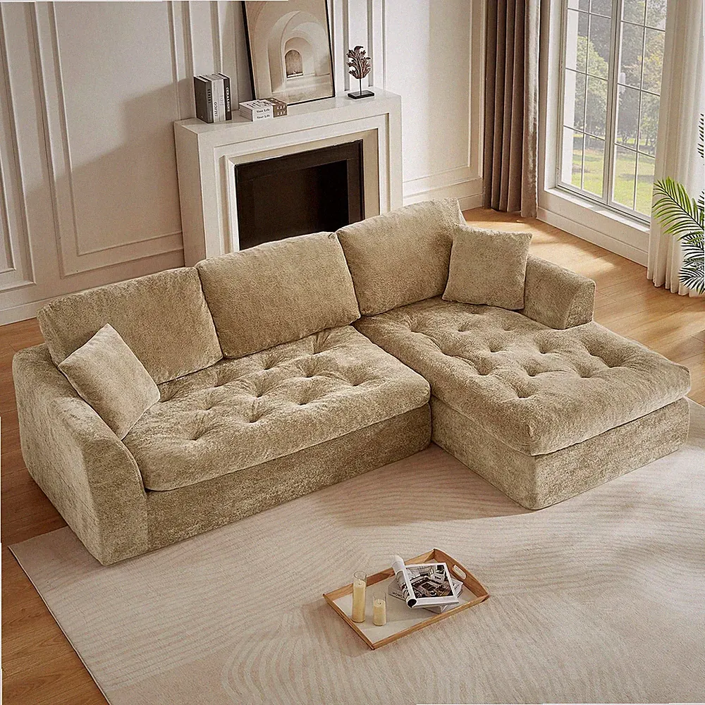 109" L-Shaped Modular Sectional Cushion No Assembly Right Facing Chaise Khaki