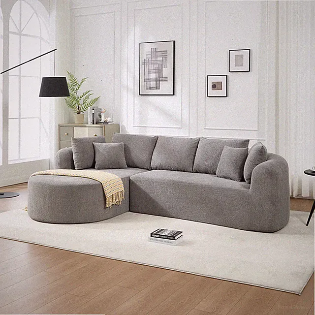 109" L-Shaped Modular Sectional Sofa Flannelette with Accent Pillows Light Grey
