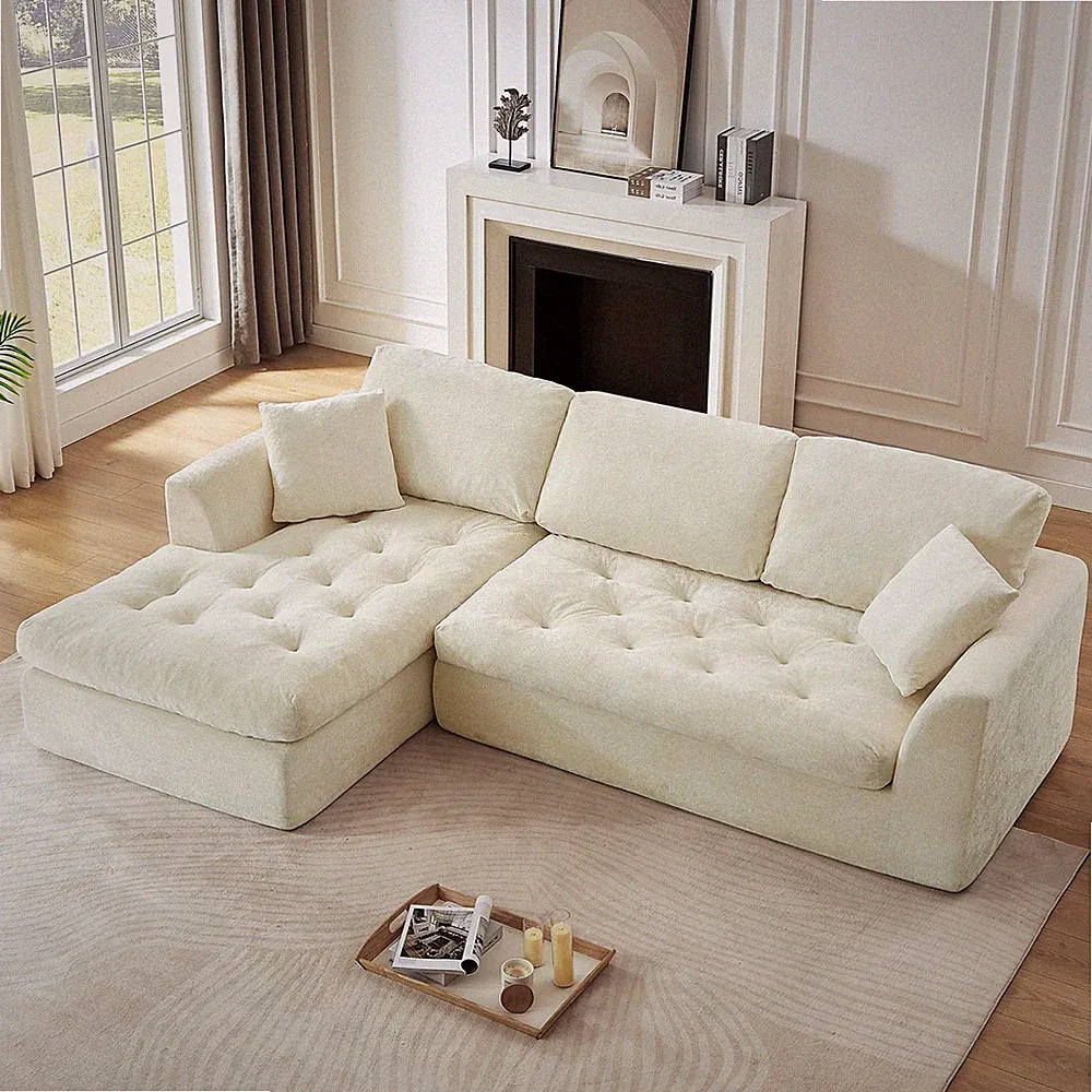 Left Hand Facing Cream Beige L Shaped Left Hand Facing Sectional Sofa Sofa Chaise
