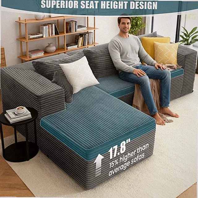 109'' Modular Boneless Couches Cloud Couch L-Shaped Sectional Sofa No Assembly