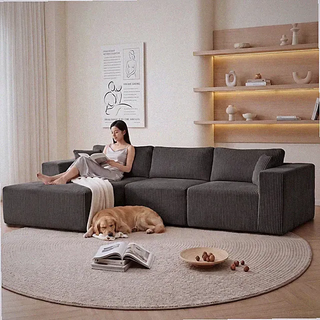 109" Modular L-Shape Corduroy Sofa Deep Seat Boneless No Assembly Left Chaise