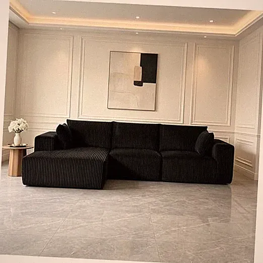 109" Modular L-Shaped Corner Cloud Sofa Corduroy Modular Couches Black Left