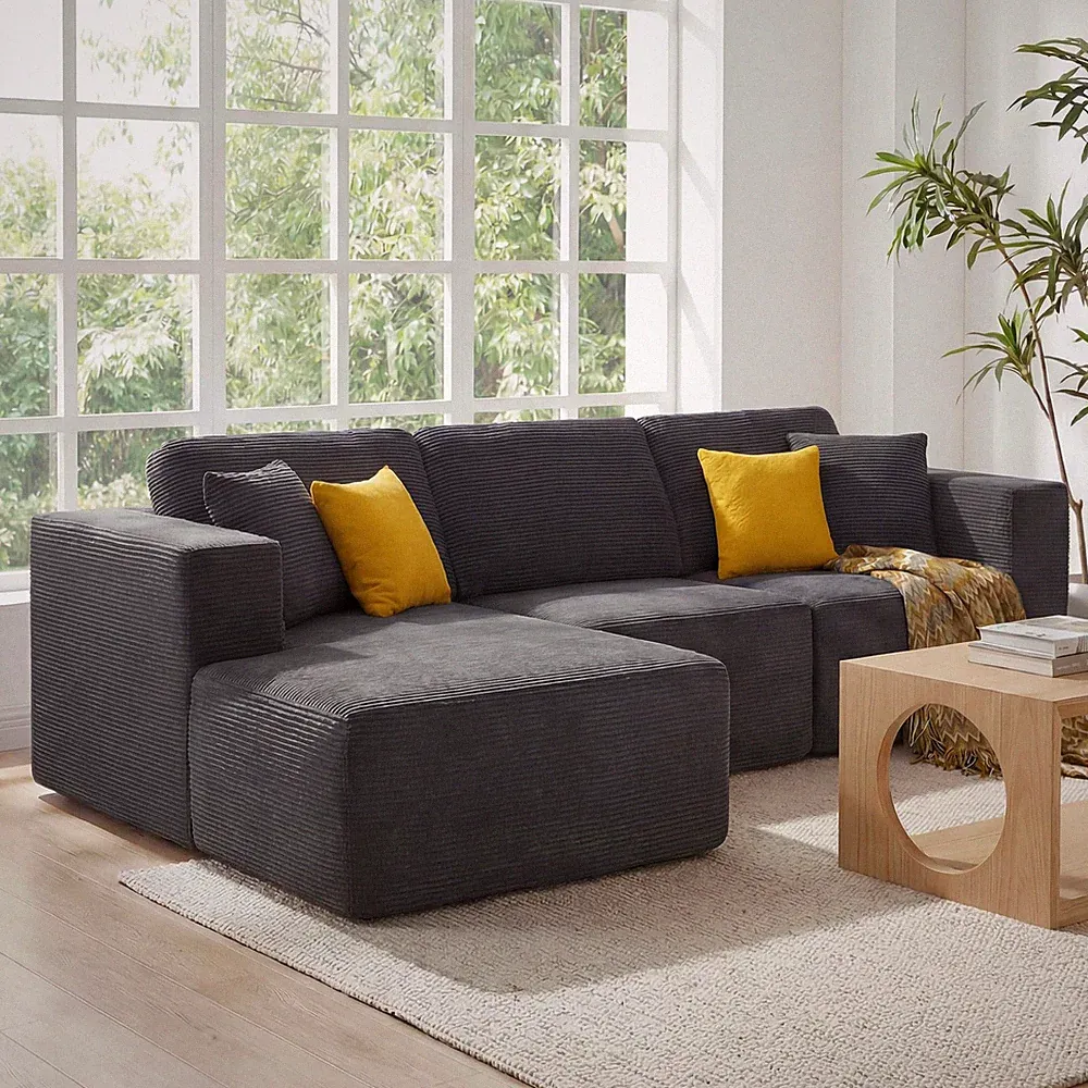 109” Modular Sectional Couch L-Shape Chaise Corduroy Deep for Seat