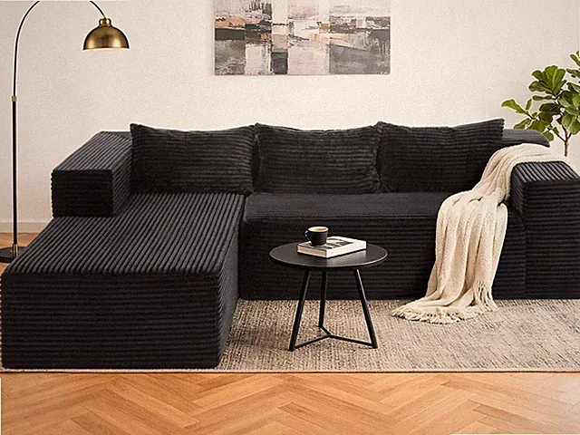 109" Modular Sectional Sofa Couches L-Shape Couch 3 Seat Corduroy Sofa No Assemb