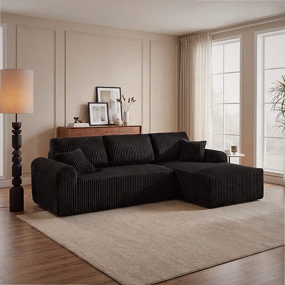 109" Modular Sectional Sofa with L-Shape Chaise, Cloud Couch, Black
