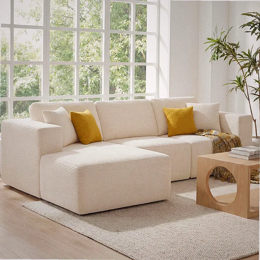 109” Sectional Couch L-Shape Chaise Deep for Seat Corduroy Modular Sofa