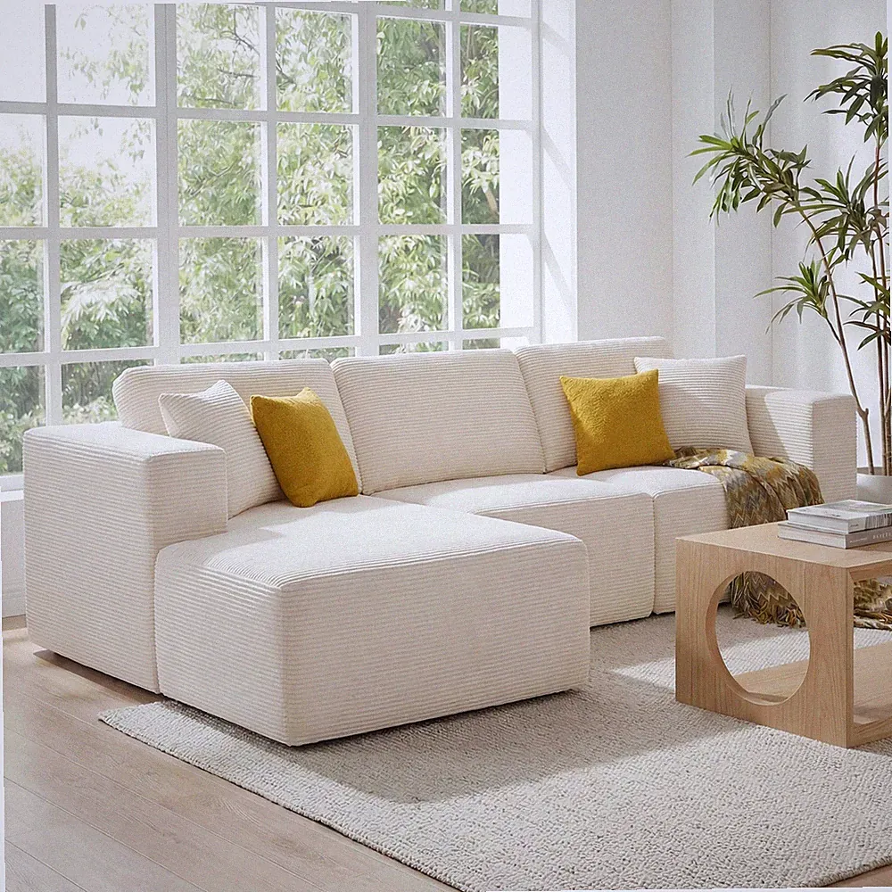 109” Sectional Couch L-Shape Chaise Deep Seat Corduroy Modular Sofa