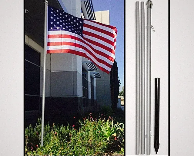 10ft Silver Aluminum Outdoor Flag Pole Kit Flagpole Kit Commercial Residential