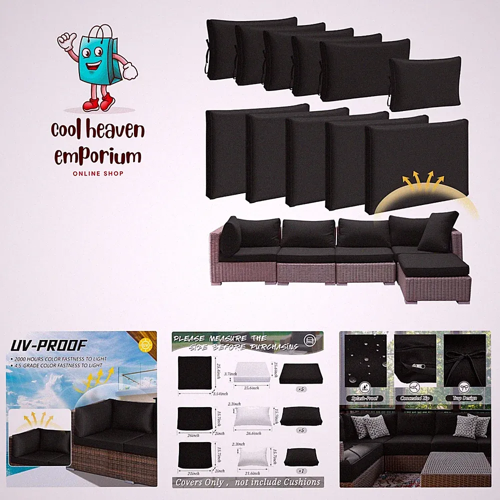 11 Pcs Waterproof Patio Cushion Covers for Outdoor Sectional Furniture Wicker...