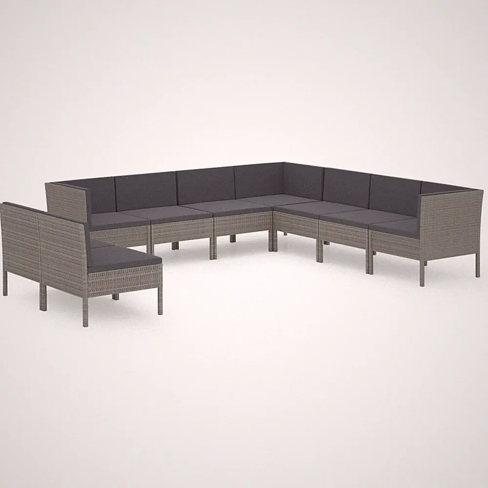 11-Piece Outdoor Lounge Set with Cushions in Grey Poly Rattan vidaXL