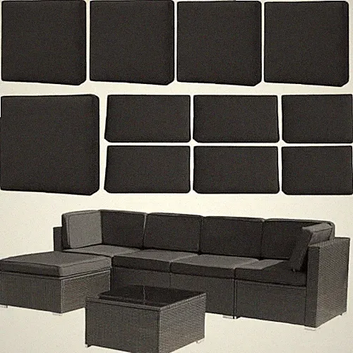 11 Piece Patio Cushion Covers Replacement 24.9"L*24.9W*3.15"H Black Gray