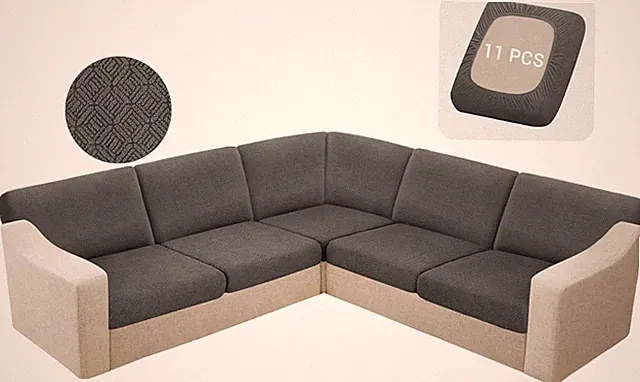 11 Pieces Waterproof Sectional Couch Cushion Covers Stretch Jacquard L Shaped US